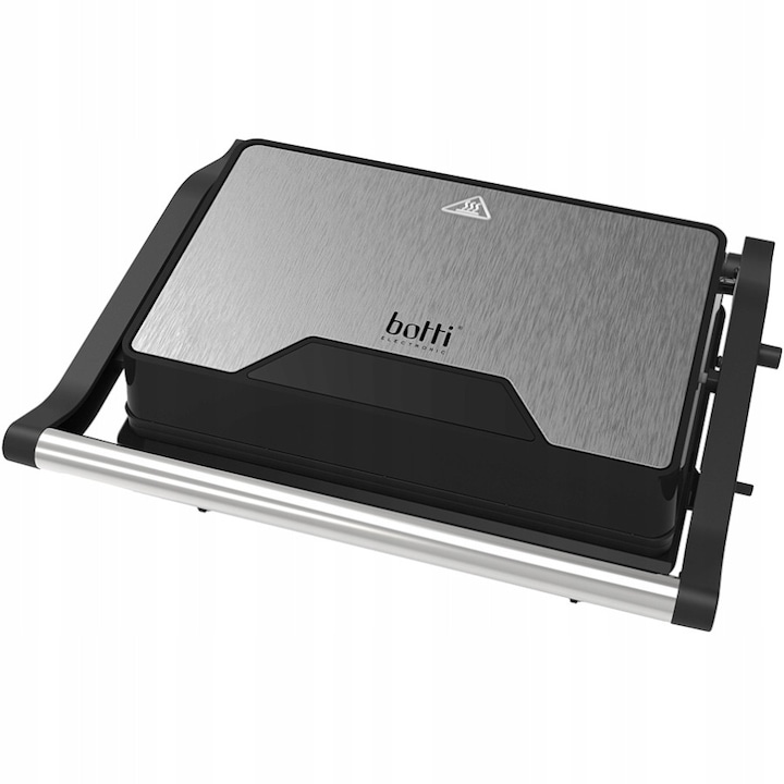 Botti LAUREL JT-P10 szendvicssütő/szendvicskészítő tapadásmentes bevonattal, 1000 W, hőszigetelt fogantyú, ezüst/szürke