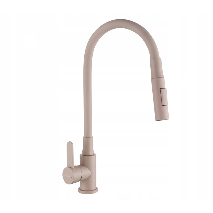 Санитарен смесител Invena Dalis, с гъвкав чучур, стоманено тяло, бежов, система за бърз монтаж