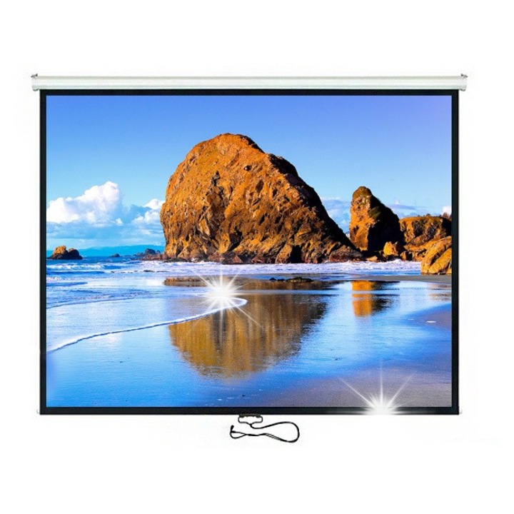 Прожекционен екран Maclean, 160см, бял, монтаж на стена или таван