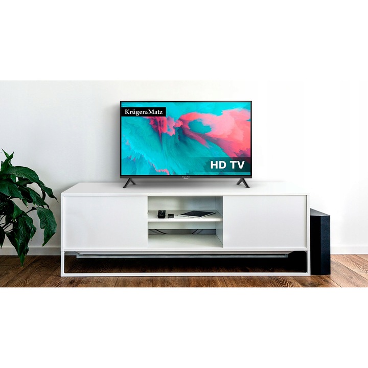 Televizor LED 32'' Kruger&Matz HD, 2xHDMI, USB, DVB-T2 H.265 HEVC, Dimensiuni 716x474,8x196,7mm