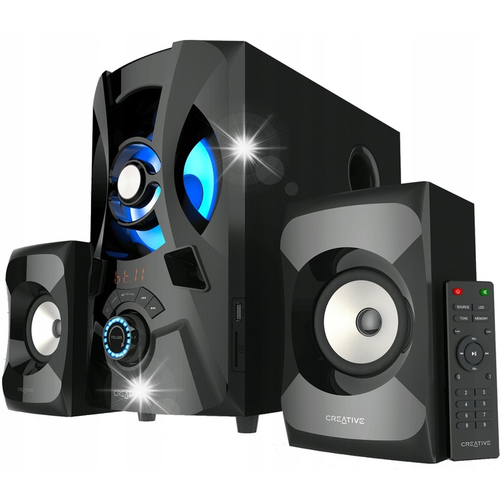 2.1 Creative SBS E2900 hangszóró szett, 120W, Bluetooth, fekete, mélynyomó méretei 170x335x313mm