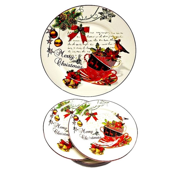 Set Servicii de Masă din Portelan, 7 Bucati, Motiv de Crăciun, 27x19cm, Design Festiv