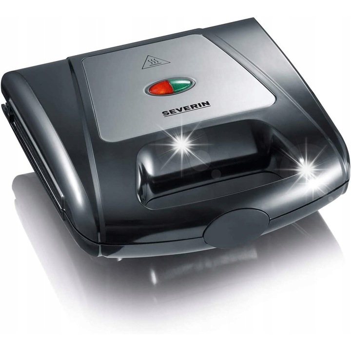Opiekacz Severin, 3 placi interschimbabile, inox negru, 1000W, 23x23x9,1cm, set complet