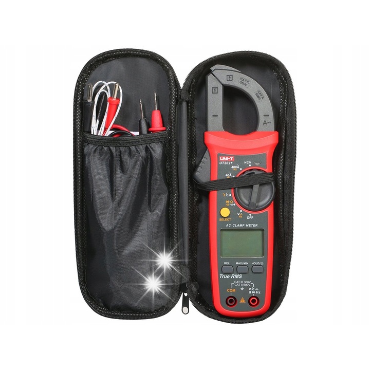 Aparat de masura UNI-T UT202+, 600 V AC/DC, 400 A, 40 MOhm, rosu-gri, 215x63x36mm