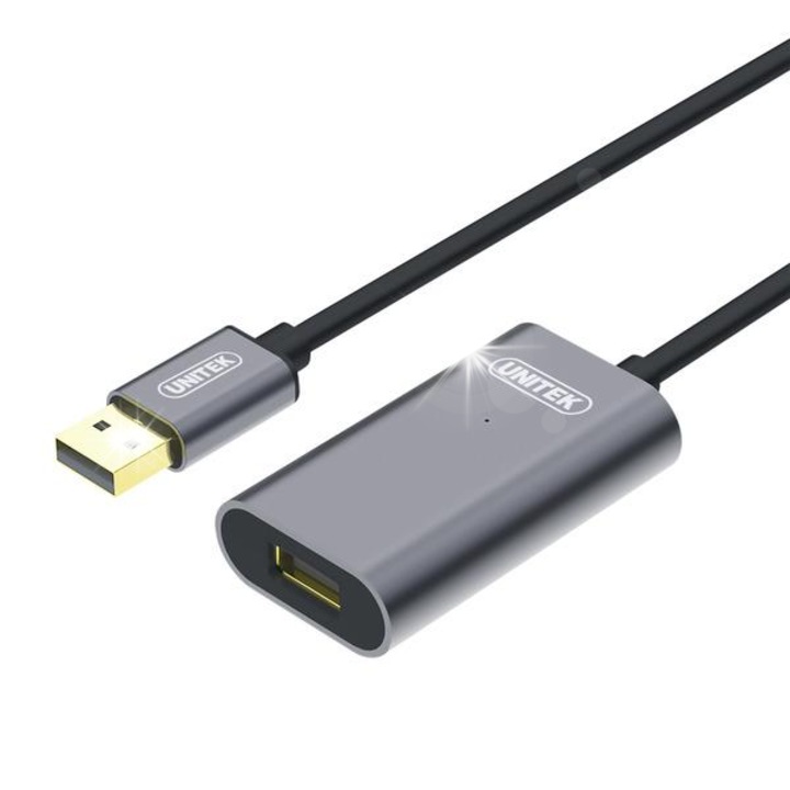 USB 2.0 удължител Unitek Y-271, 10м, черен, с допълнително захранване