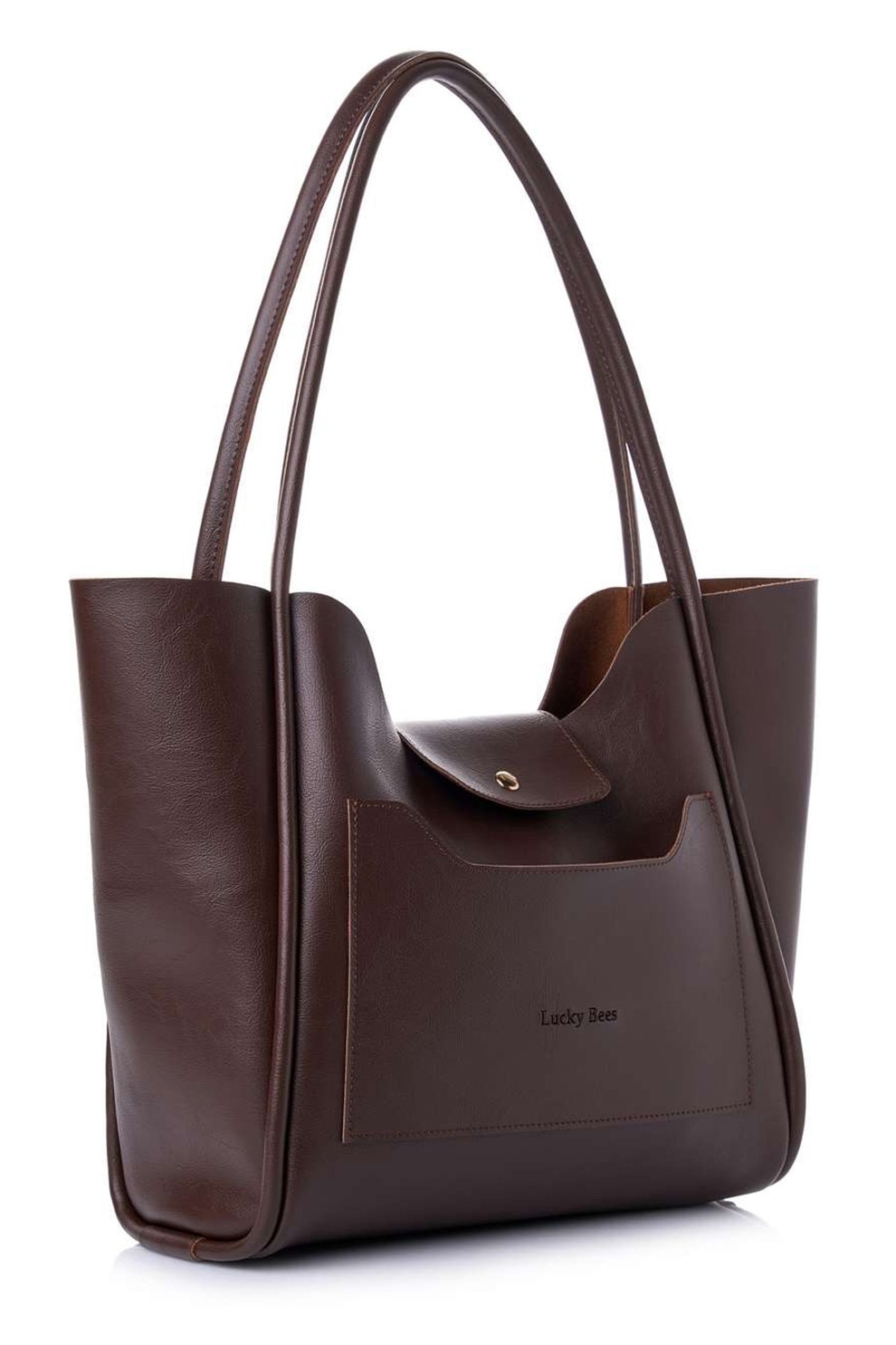Lucky Bees, Geanta shopper din piele ecologica, Maro inchis - eMAG.ro