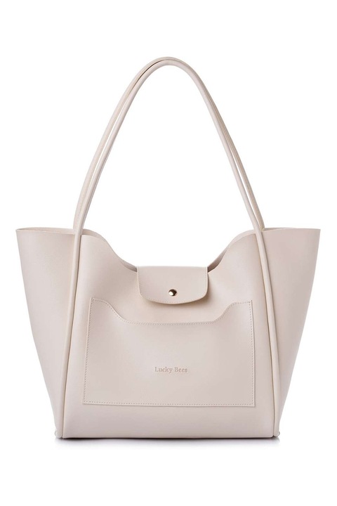 Lucky Bees, Geanta shopper din piele ecologica, Crem