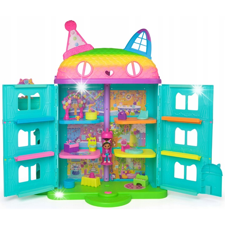 Set casuta cu figurina, Spin Master, Gabby's Dollhouse, 25 de elemente, 63x30cm, multicolor