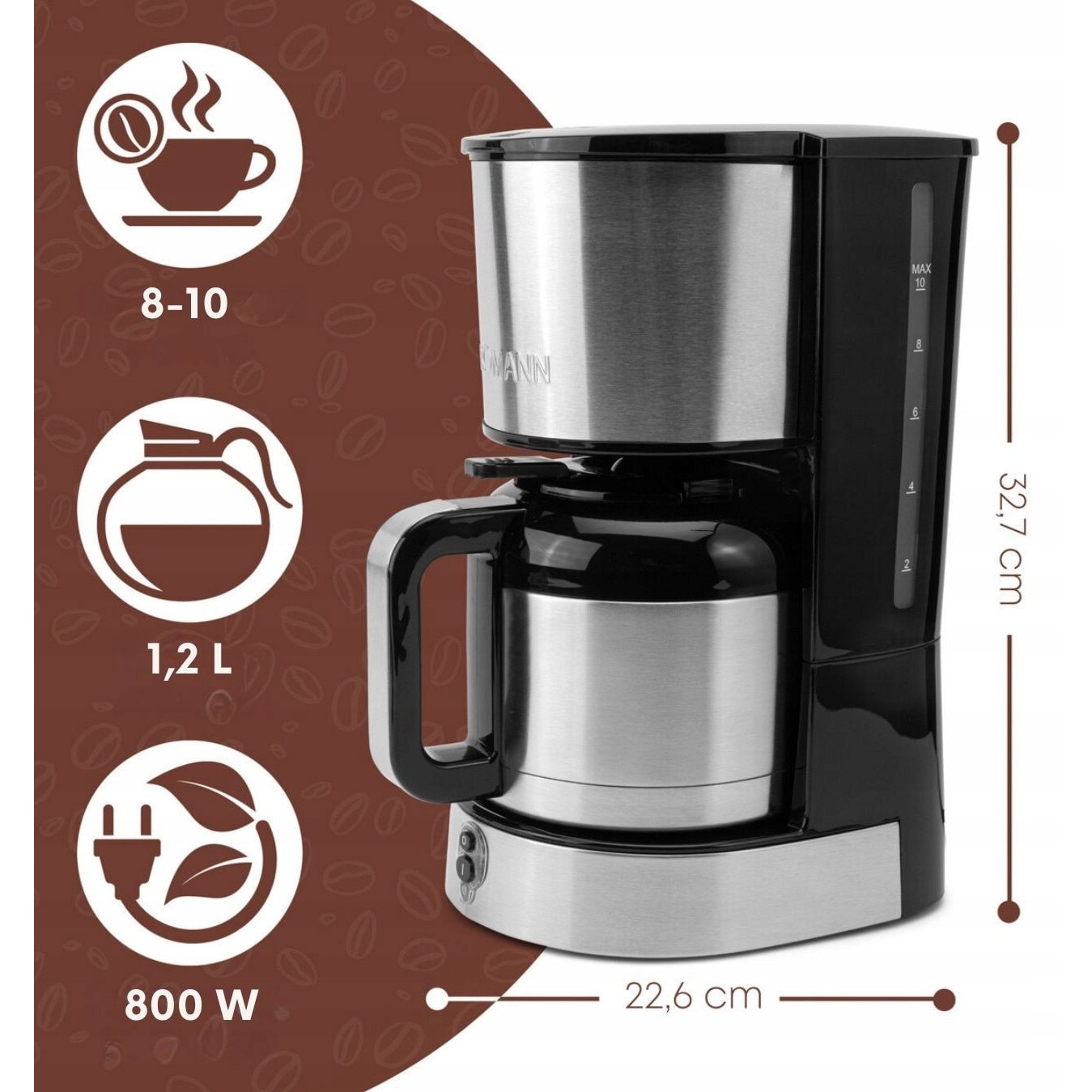 Cafetiera Bomann KA 6066 CB, argintiu/negru, 1.2L, 800W, 10 cesti