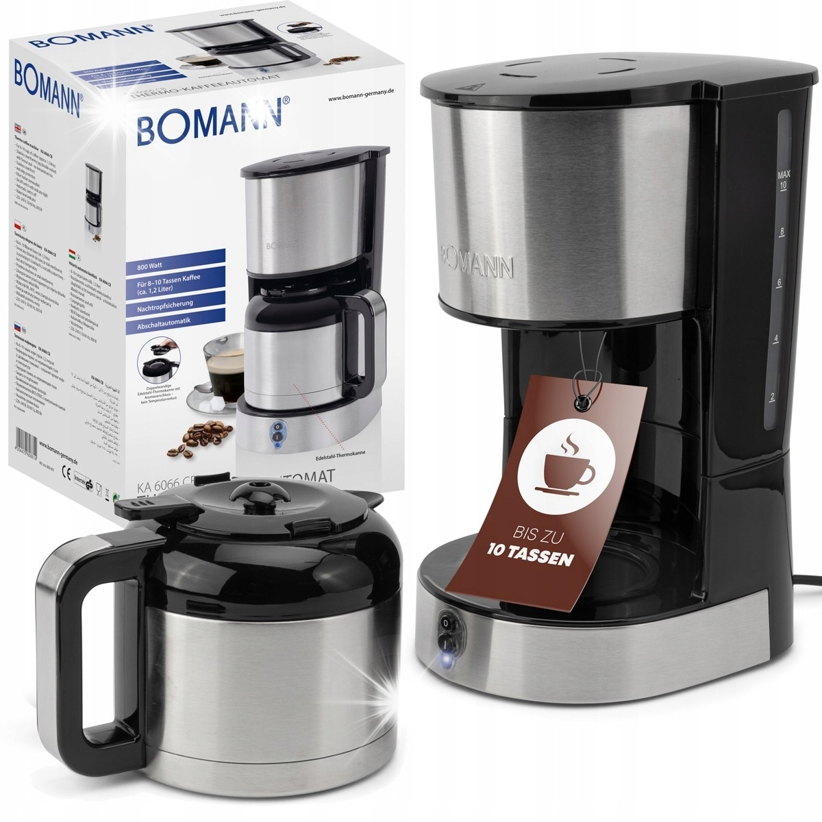 Cafetiera Bomann KA 6066 CB, argintiu/negru, 1.2L, 800W, 10 cesti