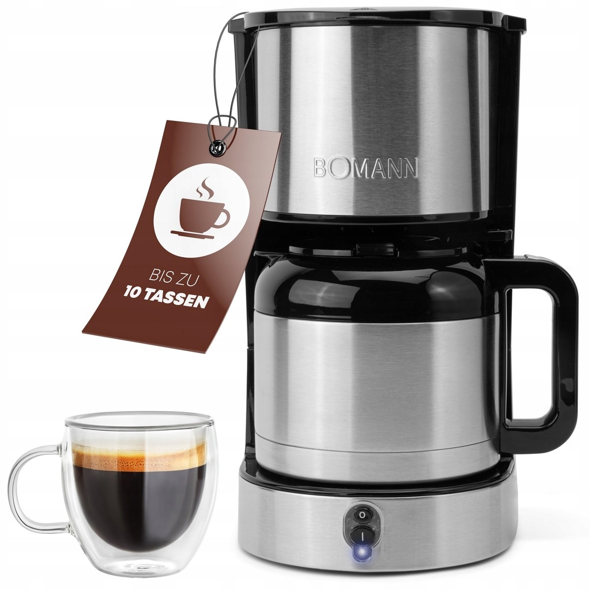 Cafetiera Bomann KA 6066 CB, argintiu/negru, 1.2L, 800W, 10 cesti