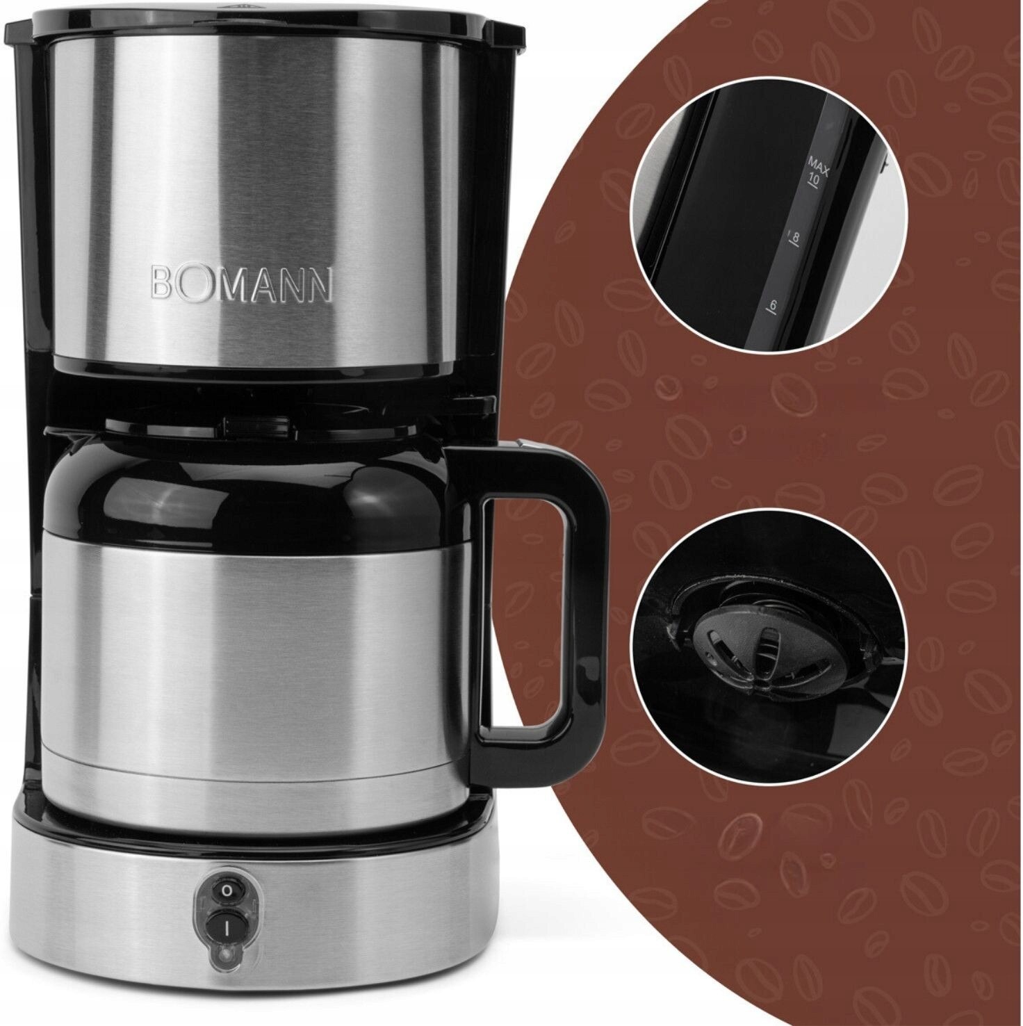 Cafetiera Bomann KA 6066 CB, argintiu/negru, 1.2L, 800W, 10 cesti