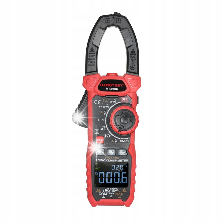 Masurator digital Habotest HT208D, 6000 count, 6V-1000V AC/DC, 60A, 240x85x40mm, cu lanterna