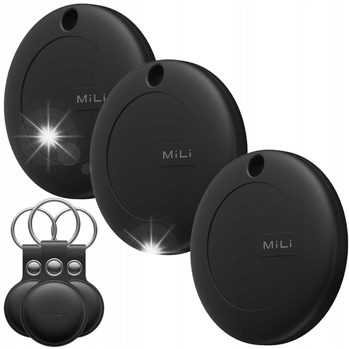 Set 3 Dispozitive anti-pierdere, Mili, MiTag DUO, negru, pentru Android si iOS