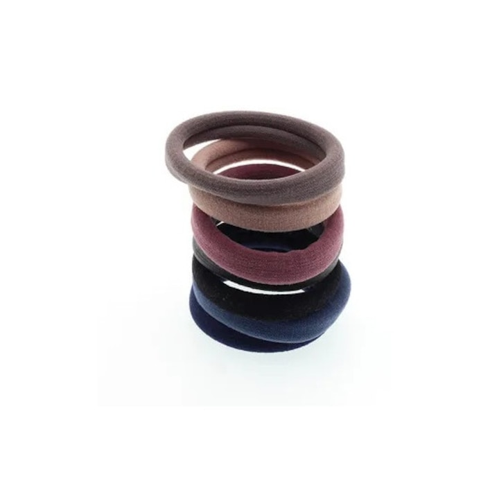 Set 6 elastice pentru par, culori inchise, material moale, elastic, rezistent si delicat cu parul