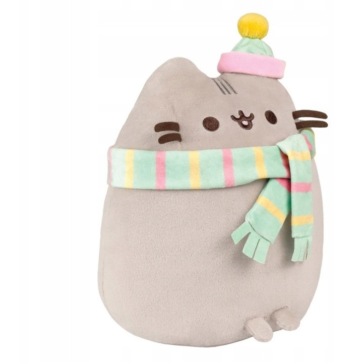 Плюшена играчка с шал и шапка, 24 см, сива, Аврора