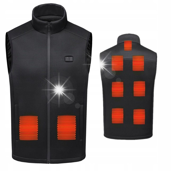 Електрически отопляем унисекс елек, Mozos, HV4, 9 панела, черен, L