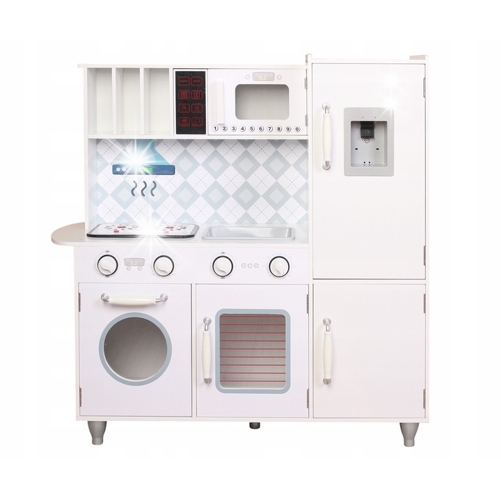 Promis interaktív fehér fa gyerek konyha, 86x87x30cm