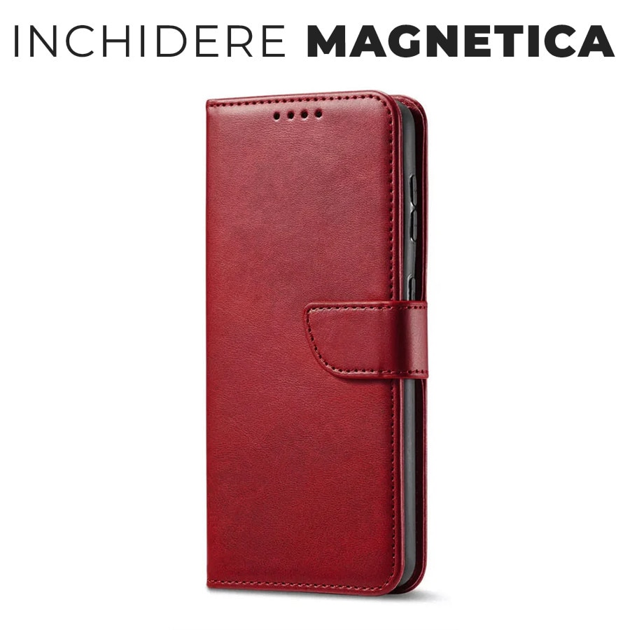 Husa pentru Samsung Galaxy A55 Daden® Wallet Flip Leather, Tip Carte, Antisoc, Inchidere magnetica, Buzunar card, Calitate Premium, Rosu