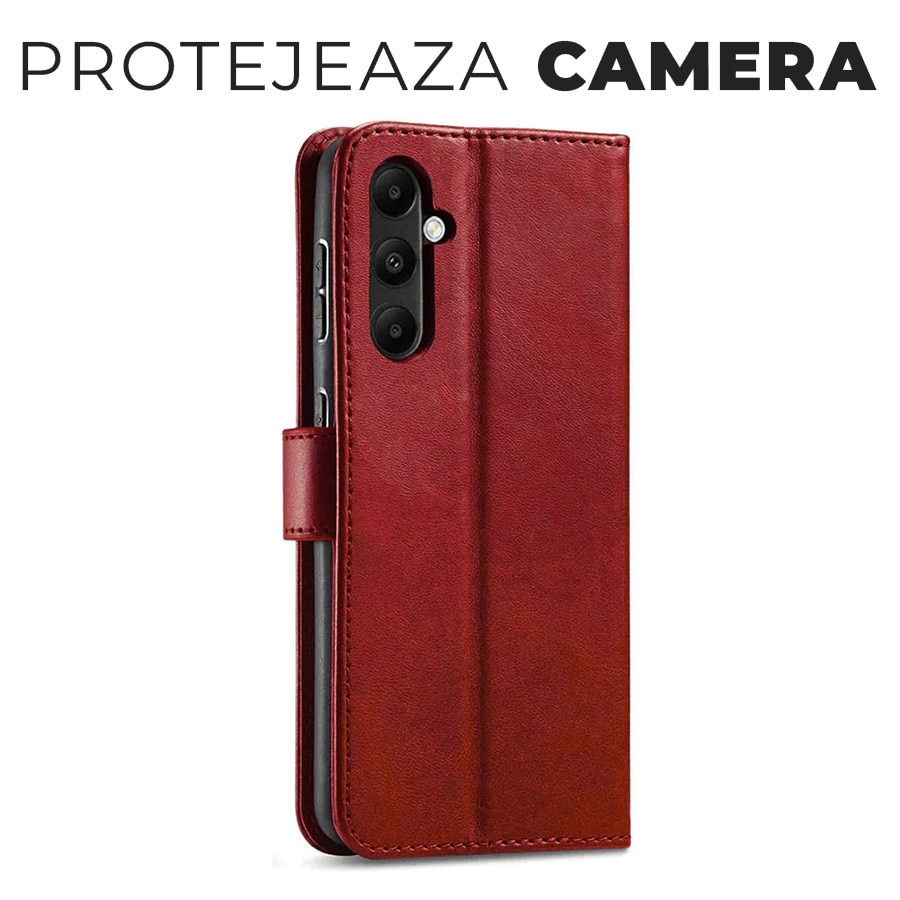 Husa pentru Samsung Galaxy A55 Daden® Wallet Flip Leather, Tip Carte, Antisoc, Inchidere magnetica, Buzunar card, Calitate Premium, Rosu