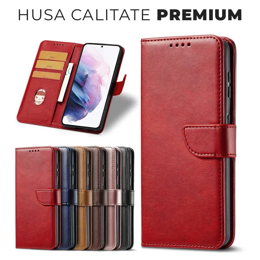 Husa pentru Samsung Galaxy A55 Daden® Wallet Flip Leather, Tip Carte, Antisoc, Inchidere magnetica, Buzunar card, Calitate Premium, Rosu