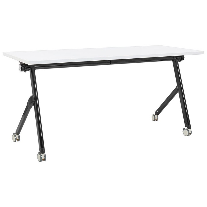 Birou pliabil Beliani Bendi alb-negru, 160x60cm, cu roti blocabile, cadru metalic