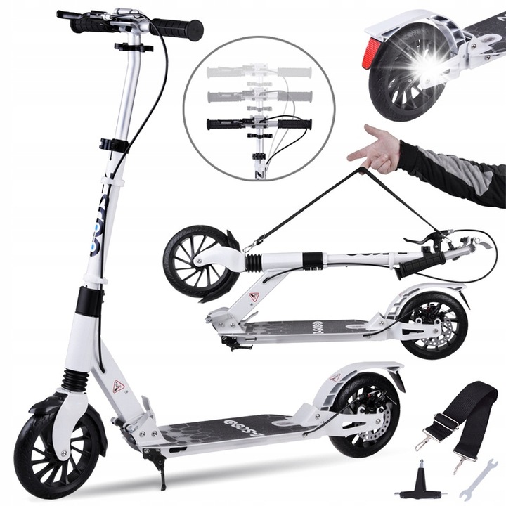 Jokomisiada összecsukható roller lengéscsillapítóval és fékekkel, fehér, 85x15x23,5cm