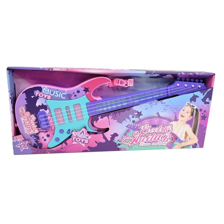 Gyermek elektromos gitár, rózsaszín, lila és türkiz, 135x39cm
