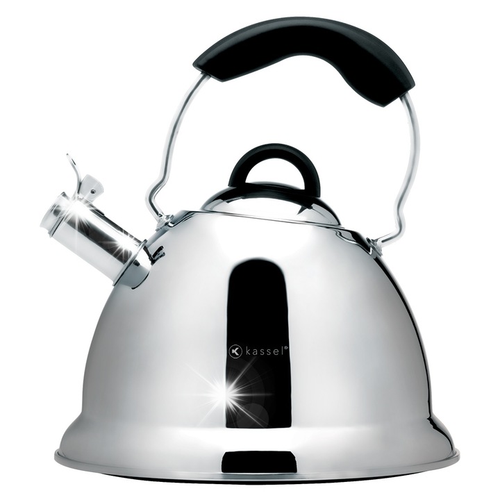 Чайник Kassel 2.6L от неръждаема стомана, за всички видове котлони, с черни акценти