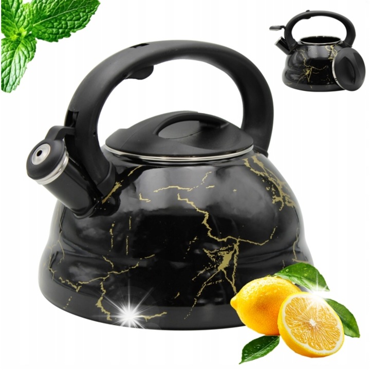 Ceainic emaliat Brunbeste 3L, negru, cu gura de umplere, pentru toate tipurile de plite