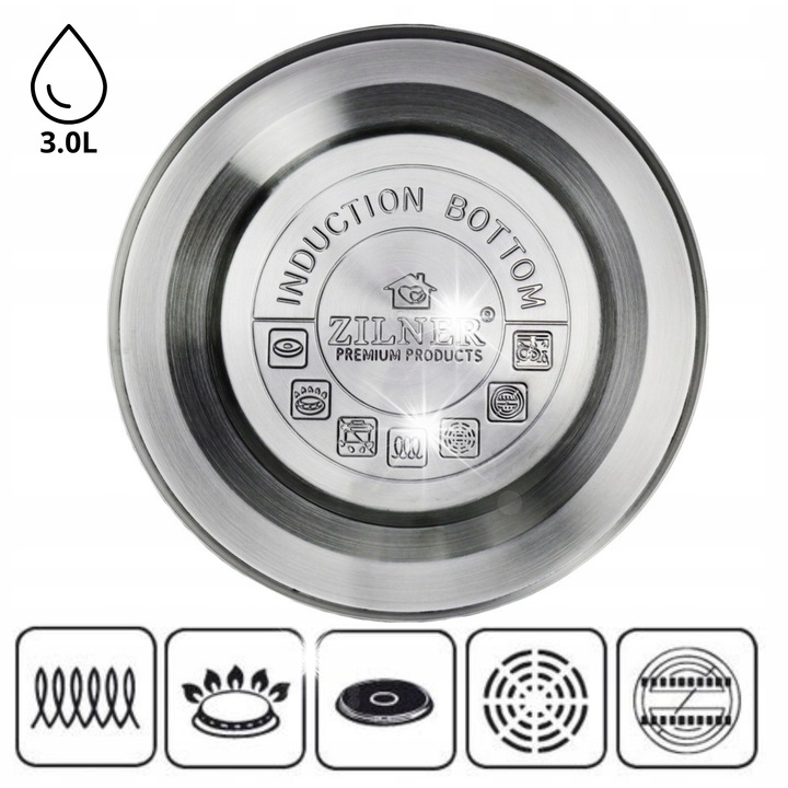 Чайник традиционен 3.0L, Zilner, инокс, различни цветове, за газ и индукция