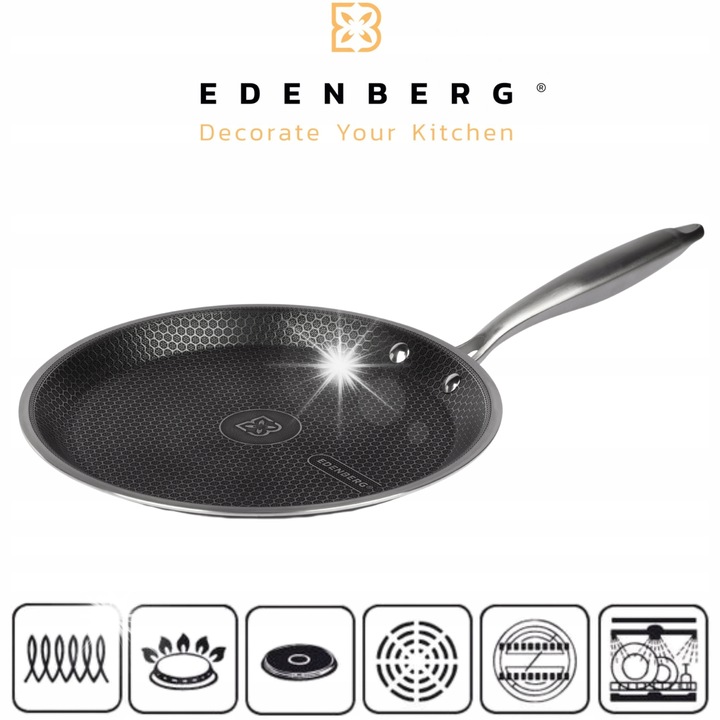 Tigaie Edenberg 28cm, inox, non-stick, pentru toate tipurile de plite