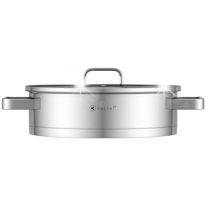 Oala cu capac Kassel Lucia 2,9L, inox, 24cm, inductie, sticla calita