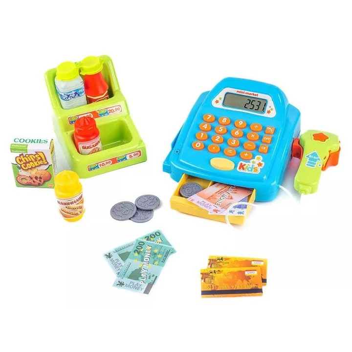 Set joaca supermarket, Woopie, casa de marcat cu scanner, sunete realiste, multicolor