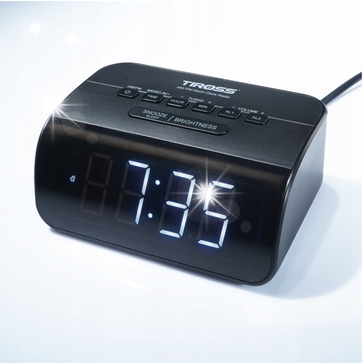 Radio cu Ceas Tiross, AM/FM, display LED, alimentare retea/baterie, 150x63,8x80,4mm