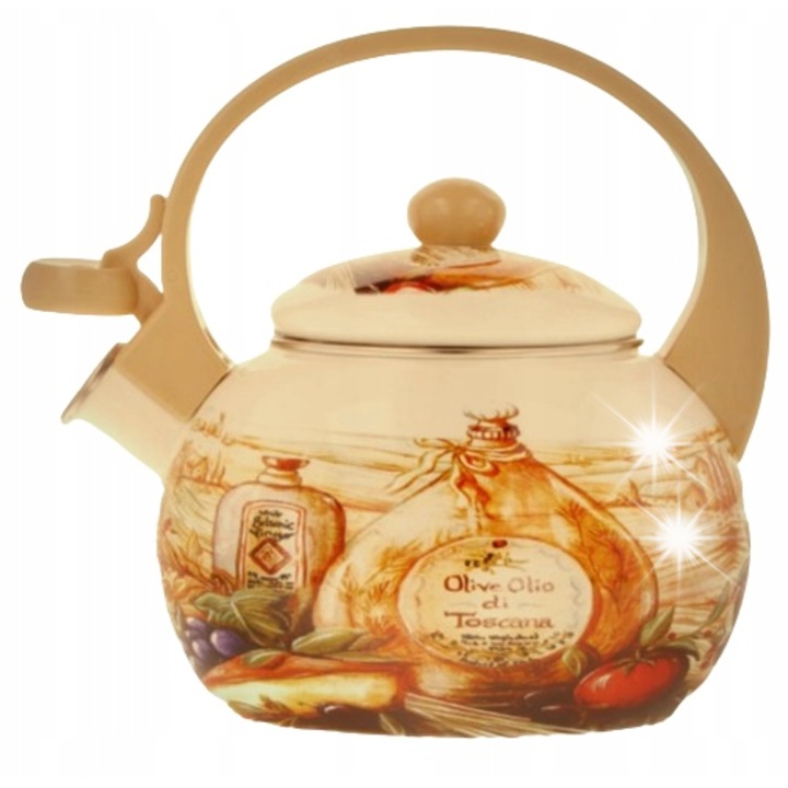 Ceainic emalioat 2.2L Brunbeste, design traditional, cu gura de semnalizare, pentru toate tipurile de plite