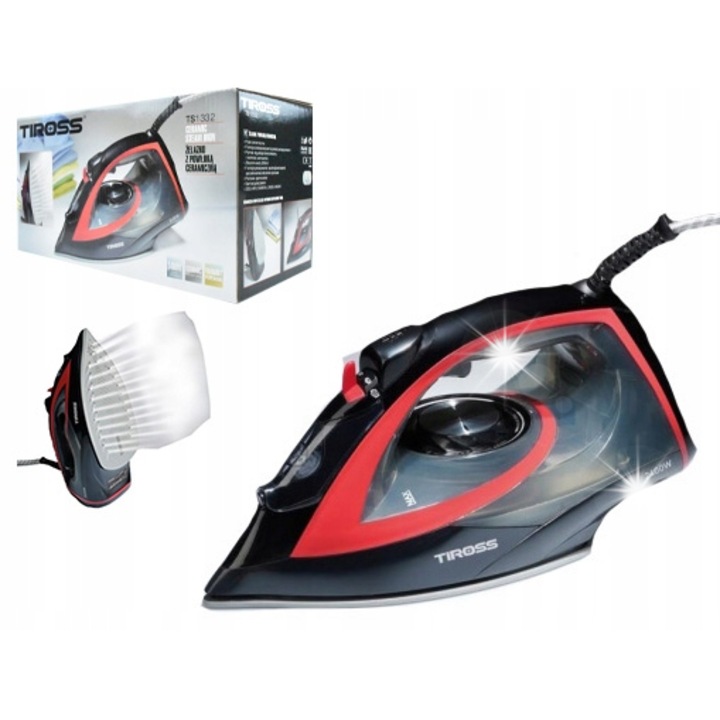 Fier de calcat cu abur Tiross, ceramica, 2000-2400W, 28x15x12cm, 350ml, 1,2kg