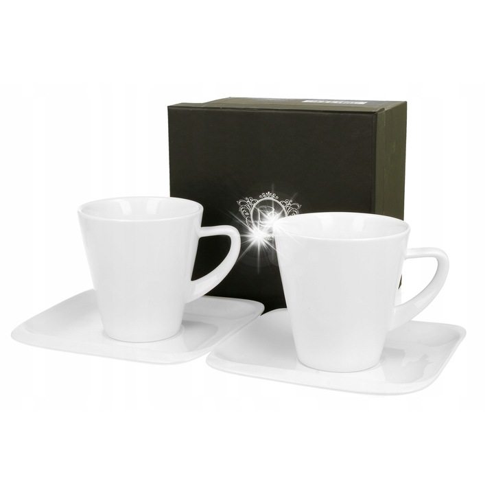 Set 2 cani cu tava, Duo, INFINITY, alb, 250ml, 8,5x8,8cm