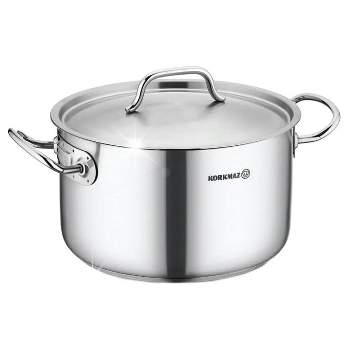 Oala din otel inoxidabil Korkmaz, 6.2L, 24x14cm, argintie, pentru toate tipurile de plite