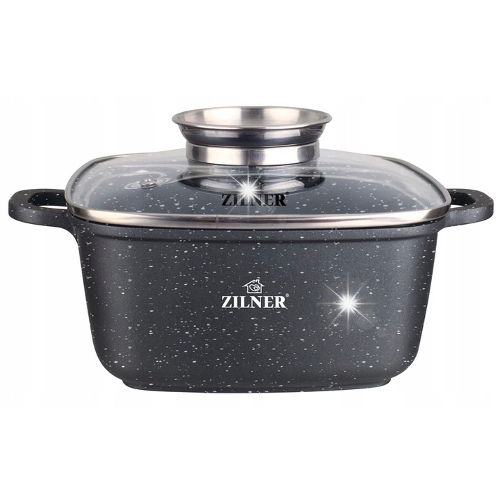 Тенджера Zilner 5,4L, мраморна, със стъклен капак и дозатор за аромат
