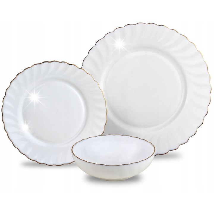 Комплект за хранене от 18 части, Kinghoff, елегантен, чинии със златен кант, опал, за 6 човека