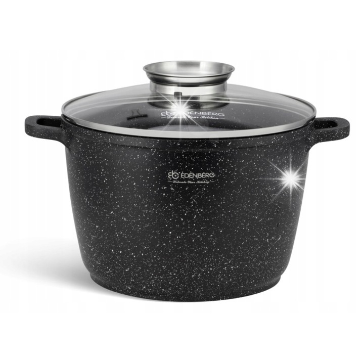 Oala ceramica-granitica Edenberg EB-8131, 6.2L, 24cm, cu capac din sticla si 2x suporturi din silicon
