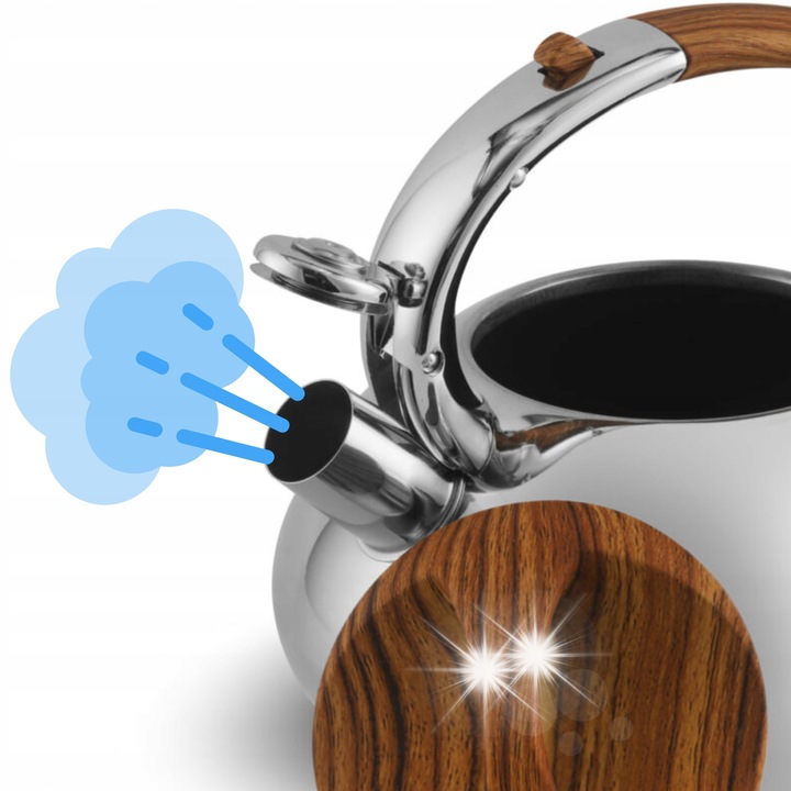 Чайник Krisberg 3L от неръждаема стомана, сребрист, с ергономична дръжка, за индукционни и газови котлони