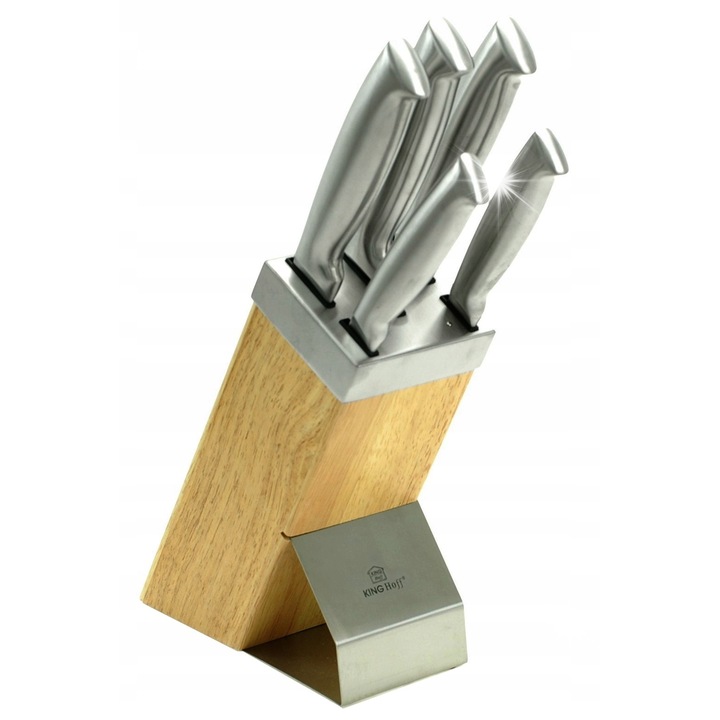 Set de cutite Kinghoff KH-3461, 6 piese, otel inoxidabil, bloc din lemn