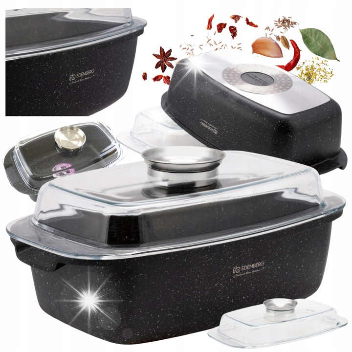 Tava de copt cu capac 5,5L, Edenberg, aluminiu, antiaderent, marmorat, 39x21x19cm