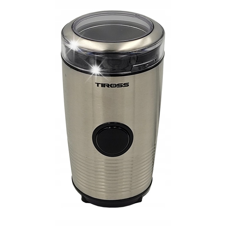 Macinator electric de cafea Tiross, otel inoxidabil, 150W, capacitate 50g, argintiu cu accente negre