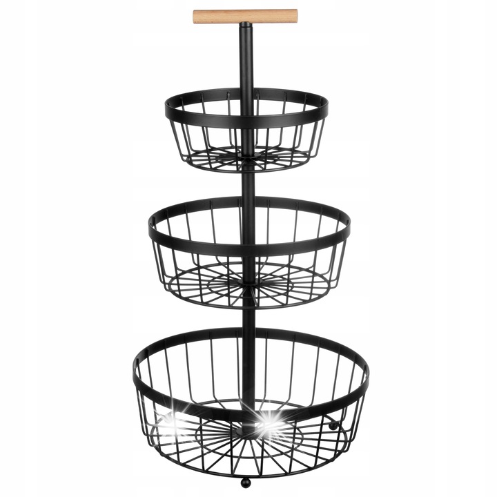 Cos servire metalic pentru fructe, Brunbeste, 3 niveluri, negru, 29x24x19cm