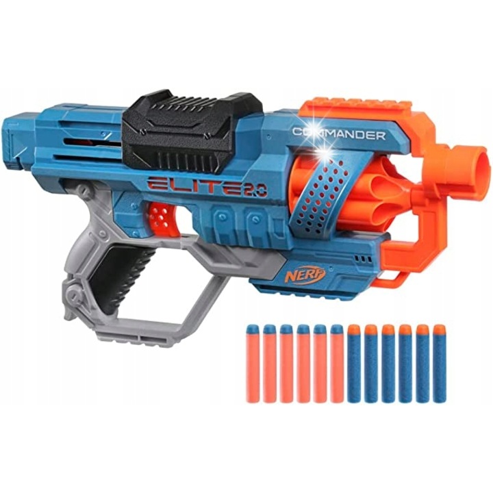 Pistol Nerf Elite 2.0 Commander RD-6, 12 sageti, distanta de tragere 27m, set