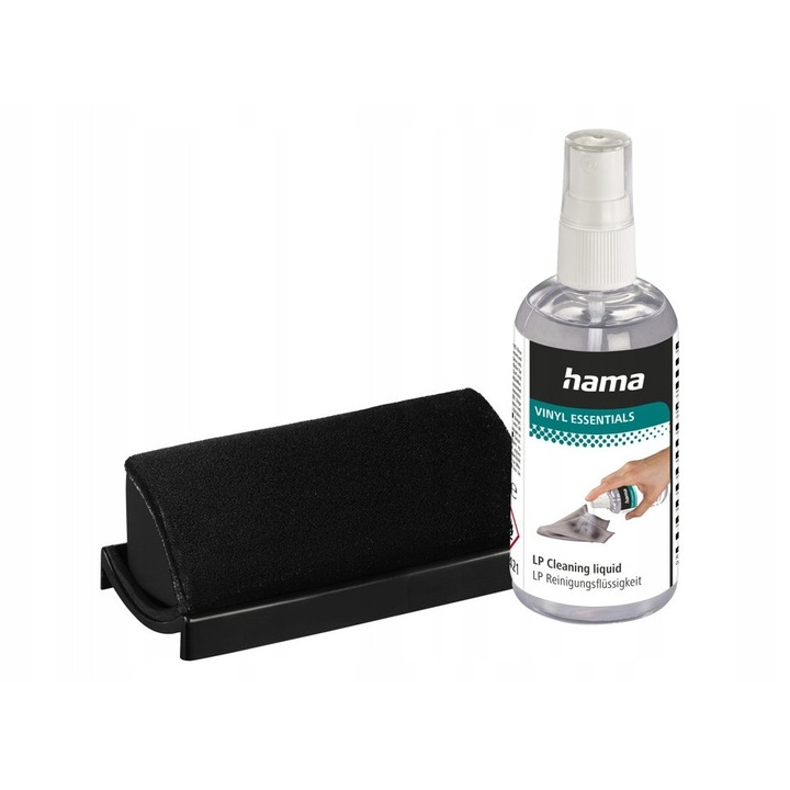 Четка за почистване на винилови плочи Hama Vinyl Essentials, с карбонови влакна, антистатична, с алуминиева дръжка, сребриста
