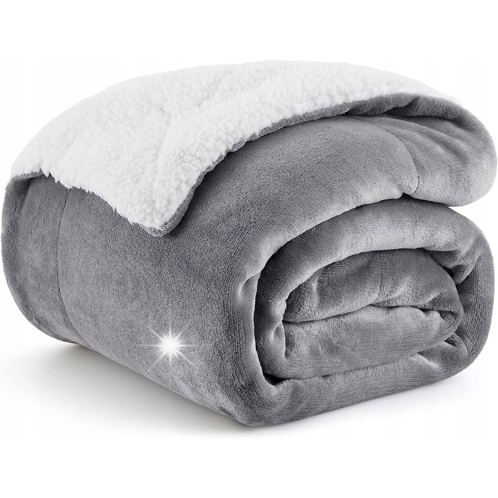 Patura din fleece Sherpa Bedsure, reversibila, gri argintiu, 150x200cm